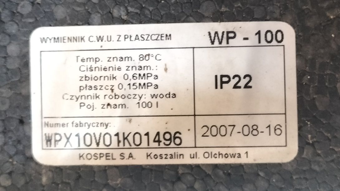 Wymiennik cwu z płaszczem Kospel