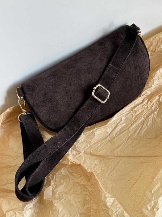 Torebka nerka skóra skórzana brązowa czekoladowa zamszowa viral zamsz