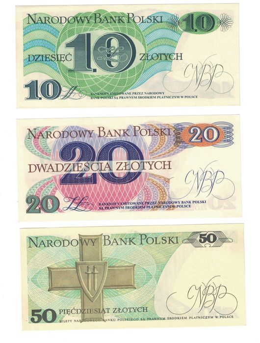 Zestaw 7 banknotów PRL z lat 80 – tych