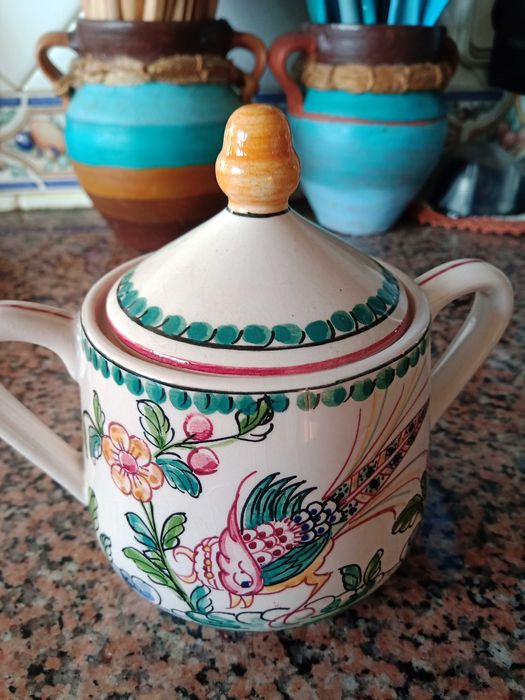 Açucareiro pintado à mão ceramica Outeiro Águeda
