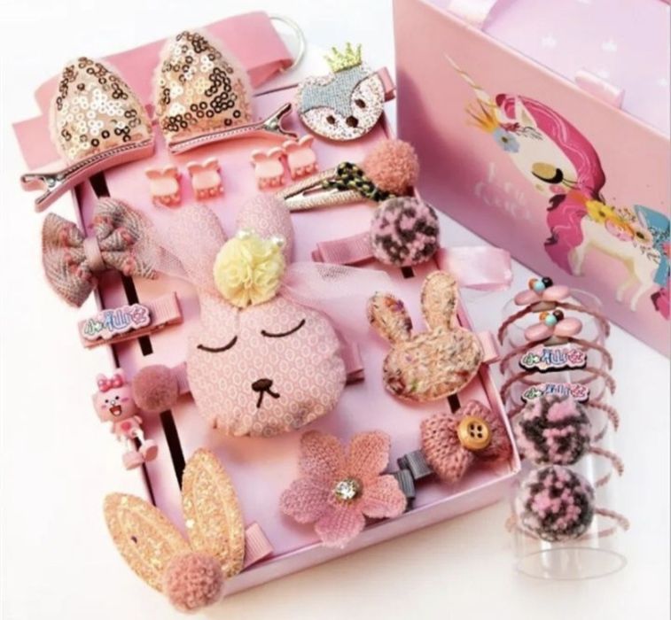Zestaw spinek, zestaw prezentowy spinki i gumki do włosów dla dziewczy