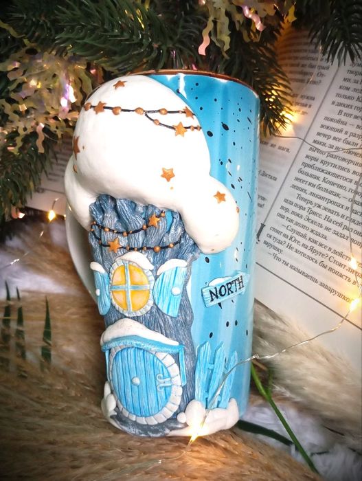 Чашка кухоль Сніжне дерево  декором з полімерної  Ручна робота подарун