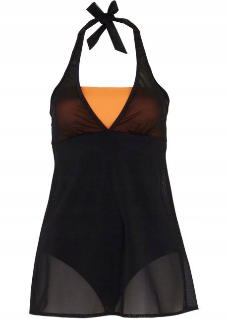 B.P.C czarno-pomarańczowa sukienka kąpielowa siatka r.46