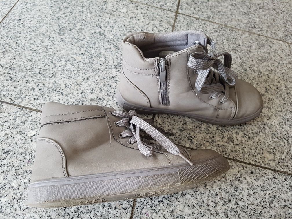 Buty jesienne  botki szare półbuty rozmiar  35 zamek sznurowanie