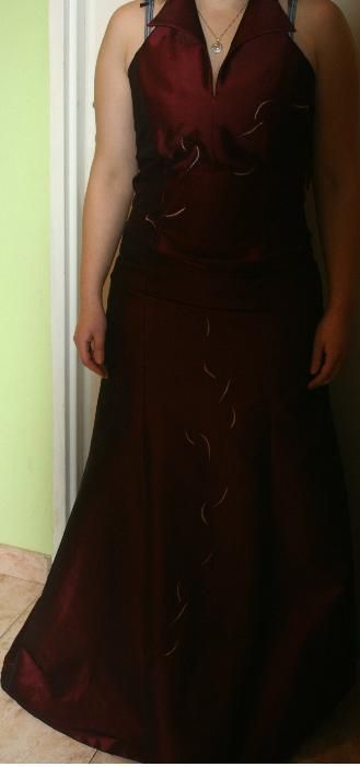 Używana spódnica+gorset bordowy