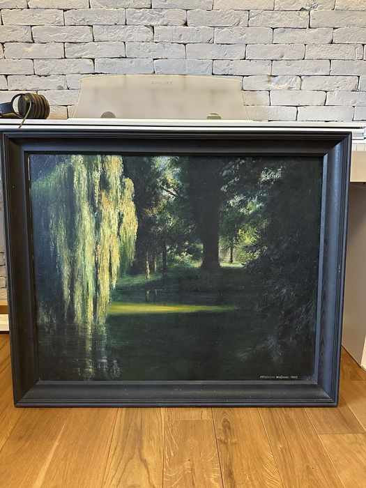 Obraz olejny płótno park wieczorny dzieło 81 x 66 cm