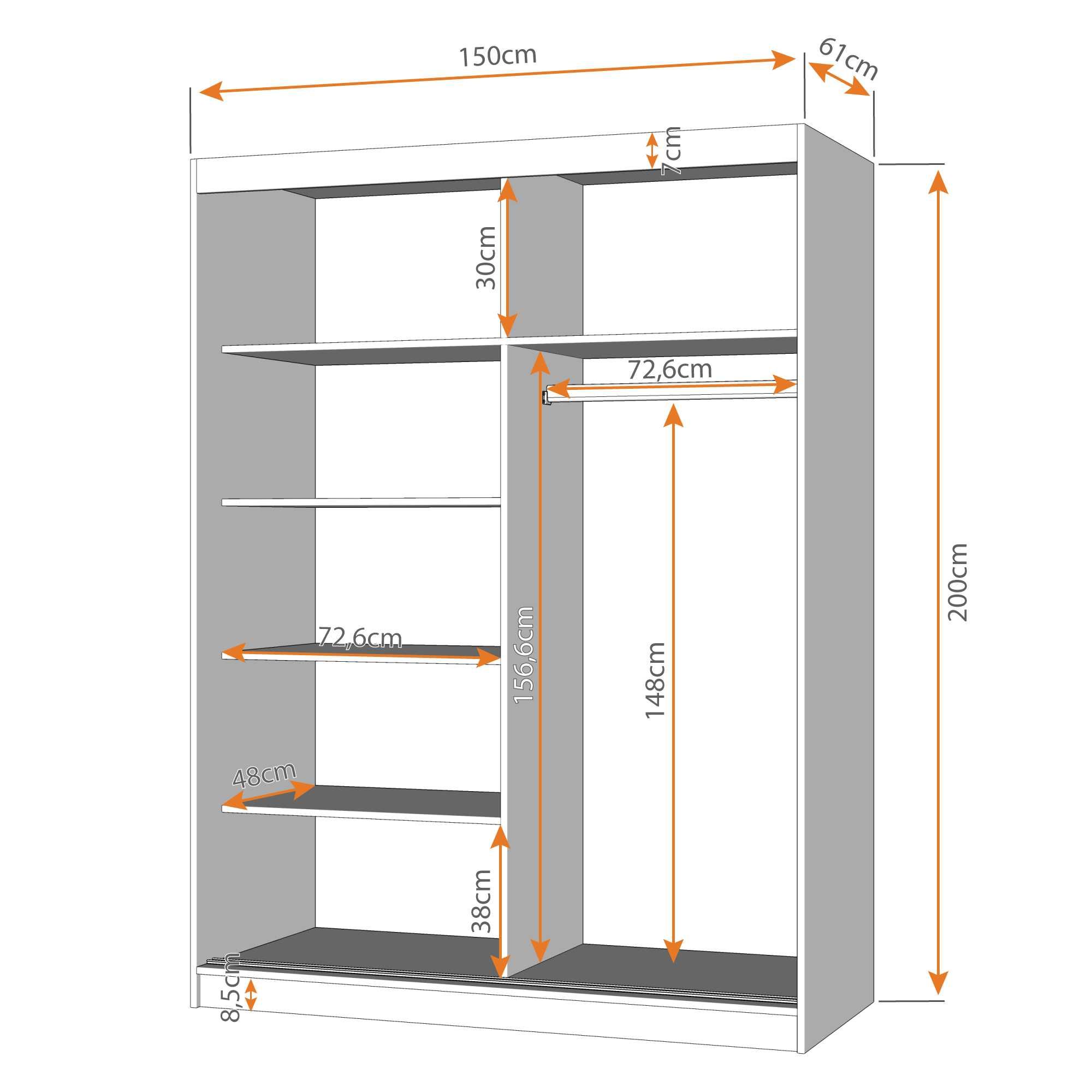 Nowoczesna Przesuwna Szafa Vista 01 150cm - Idźczak Meble