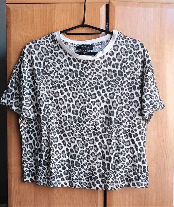 Koszulka z krótkim rękawem, crop top, panterka, new look, S