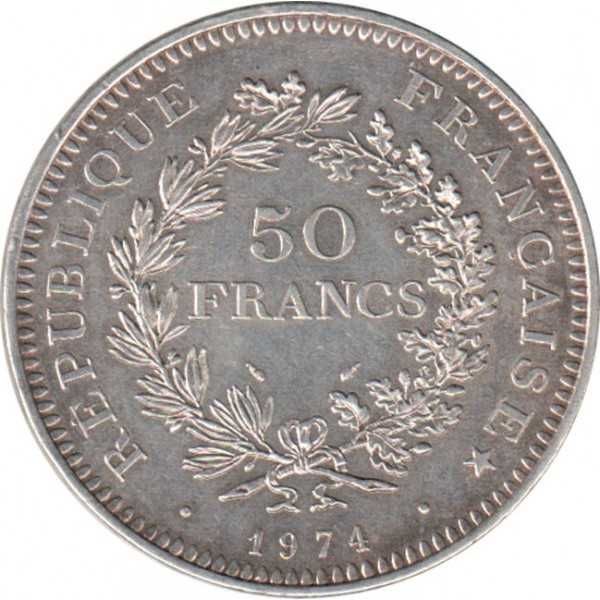 Moeda de 50 fr Franceses em prata de 1974
