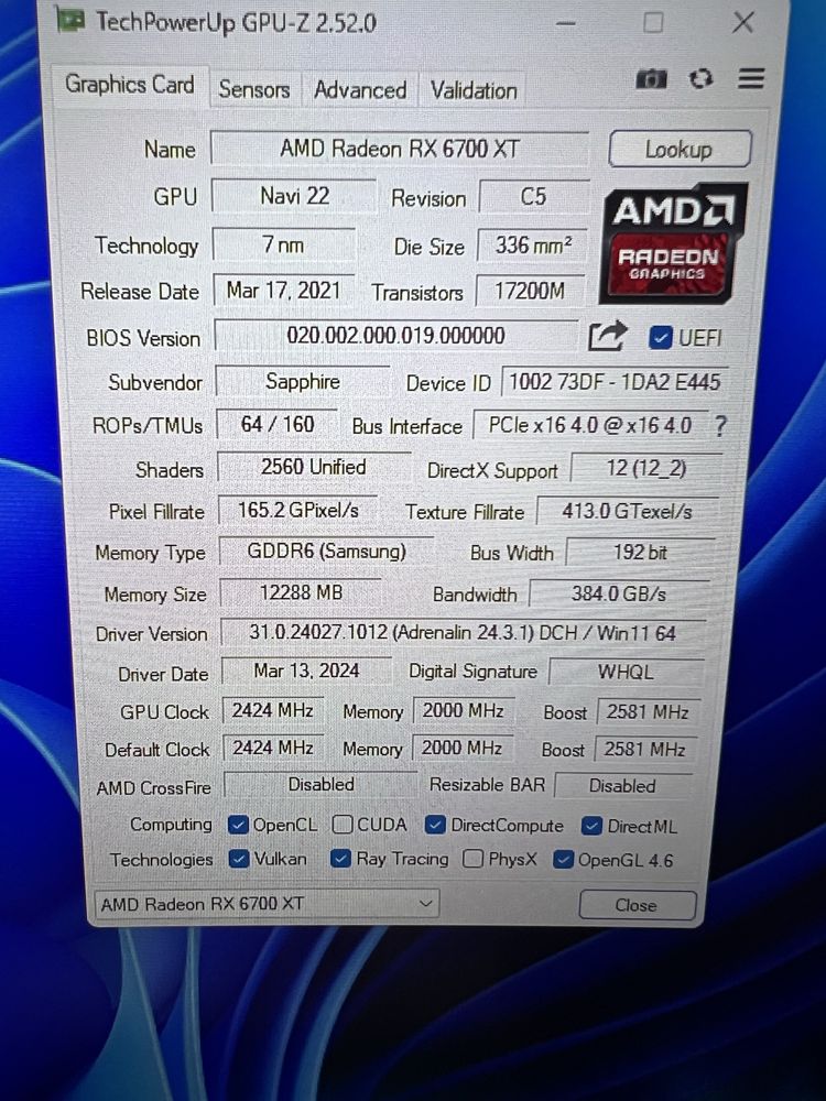 RX 6700XT Sapphire Pulse 12gb