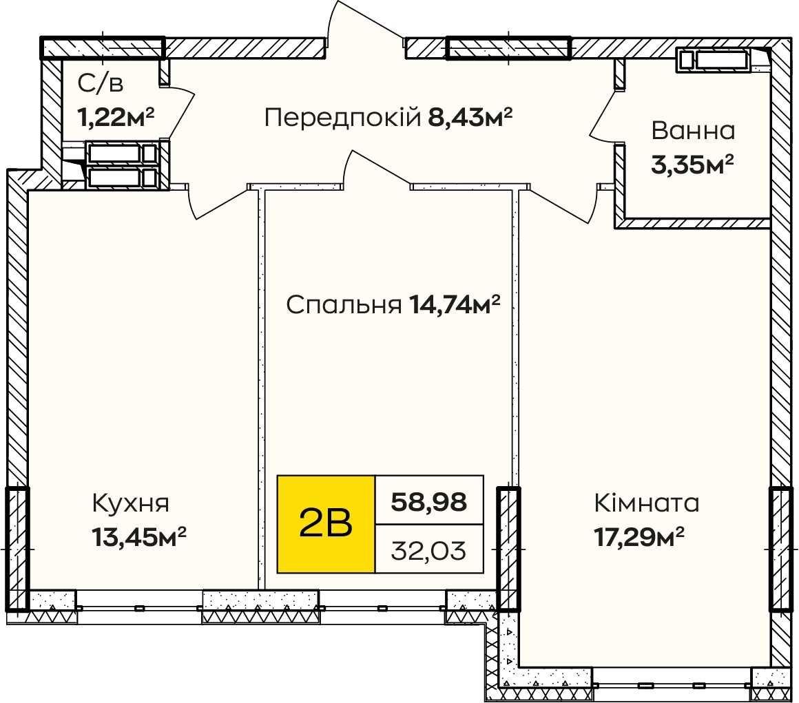 Простора двушка для сім`ї, площею 58.98м². ЖК класу комфорт+!