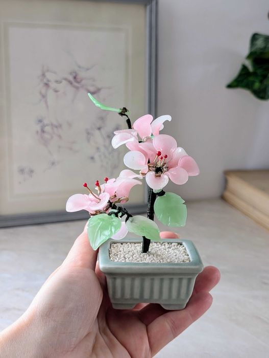 2 Szklane kwiatki bonsai, komplet