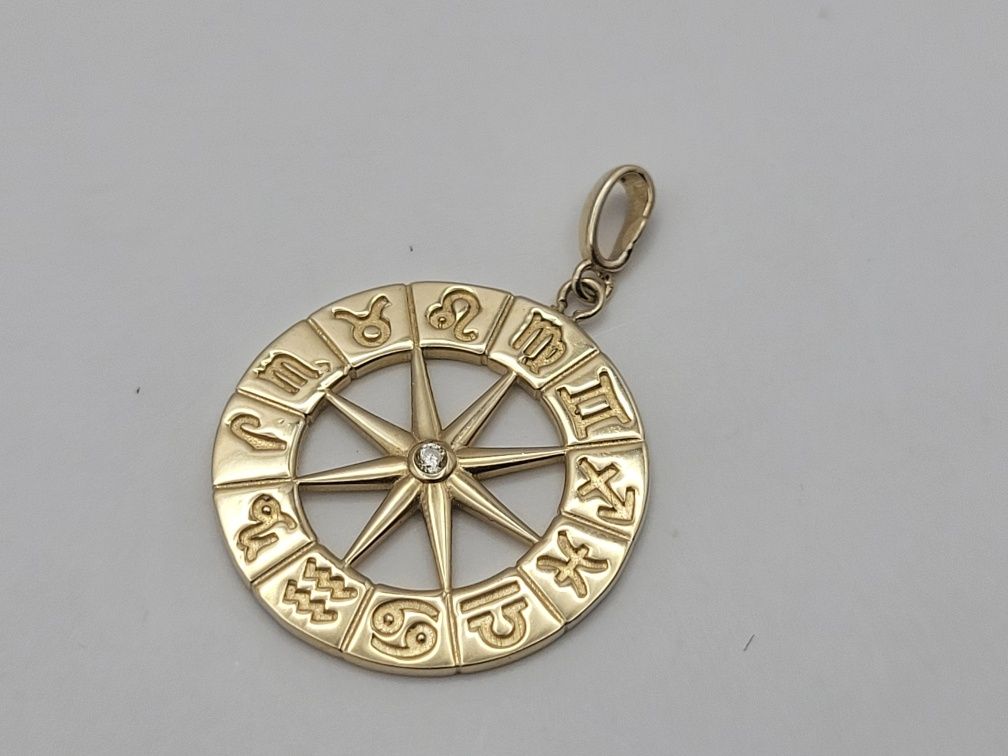 Nowa Złota zawieszka złoto próby 585, zodiaki gwiazda róża wiatrów