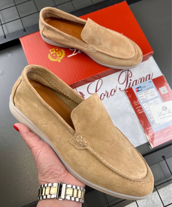 Лофери Loro Piana бежеві чоловічі замшеві лофери лоро піана чоловічі