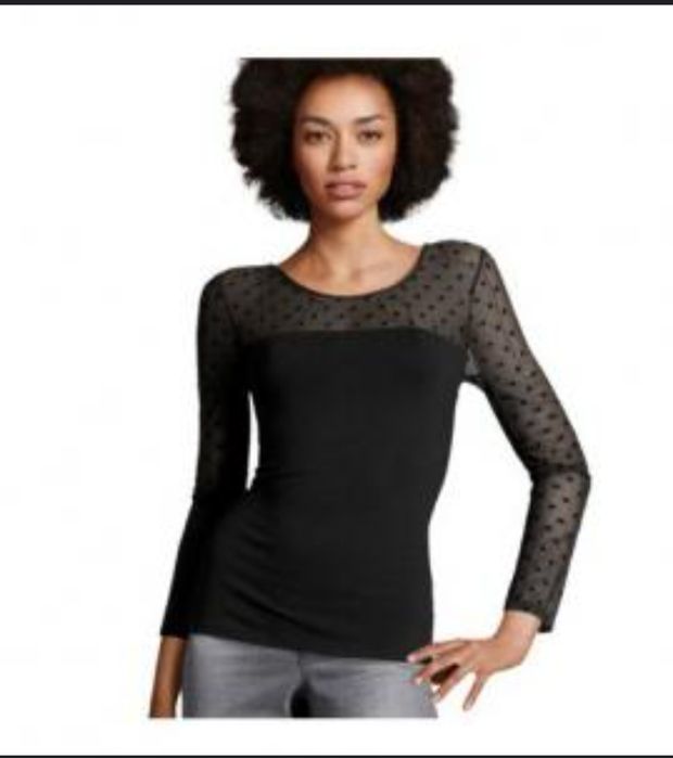 H&M extra elegancka Bluzka z siateczki w kropki czarna rozm. 36 _ S