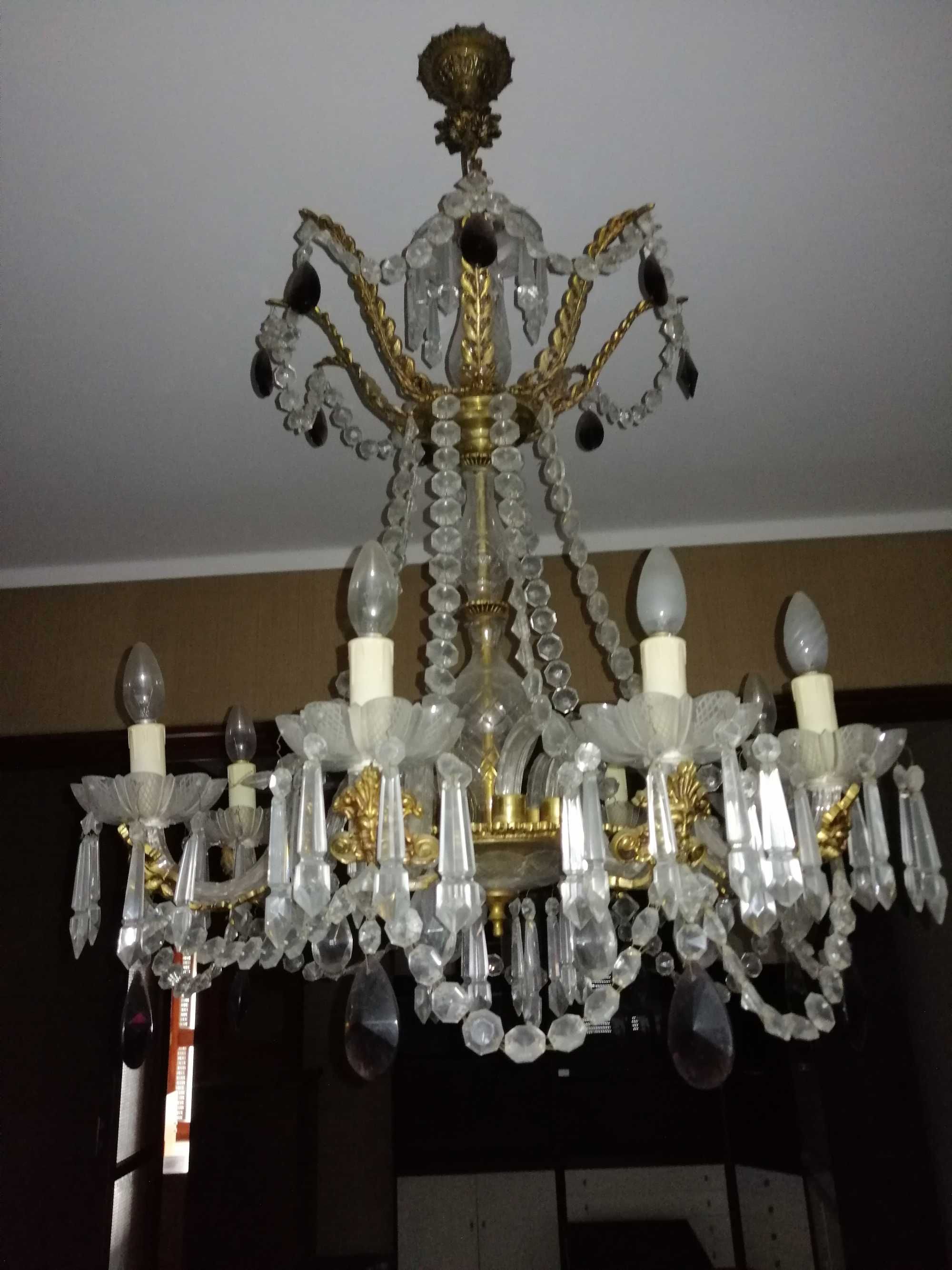 Candeeiro Lustre de Sala Cristal e Latão