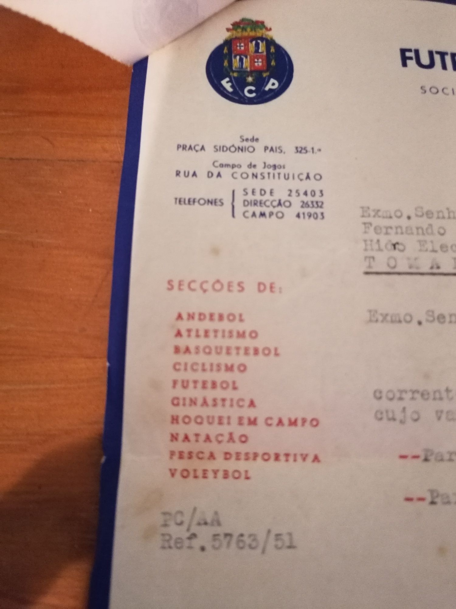 FCP Donativo 1951 para Estadio Antas