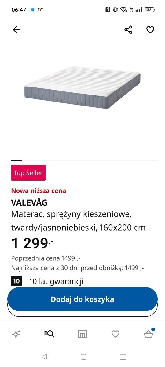 Łóżko Ikea używane 3 lata wraz z materacem . 2400 zł cena  nowego komp