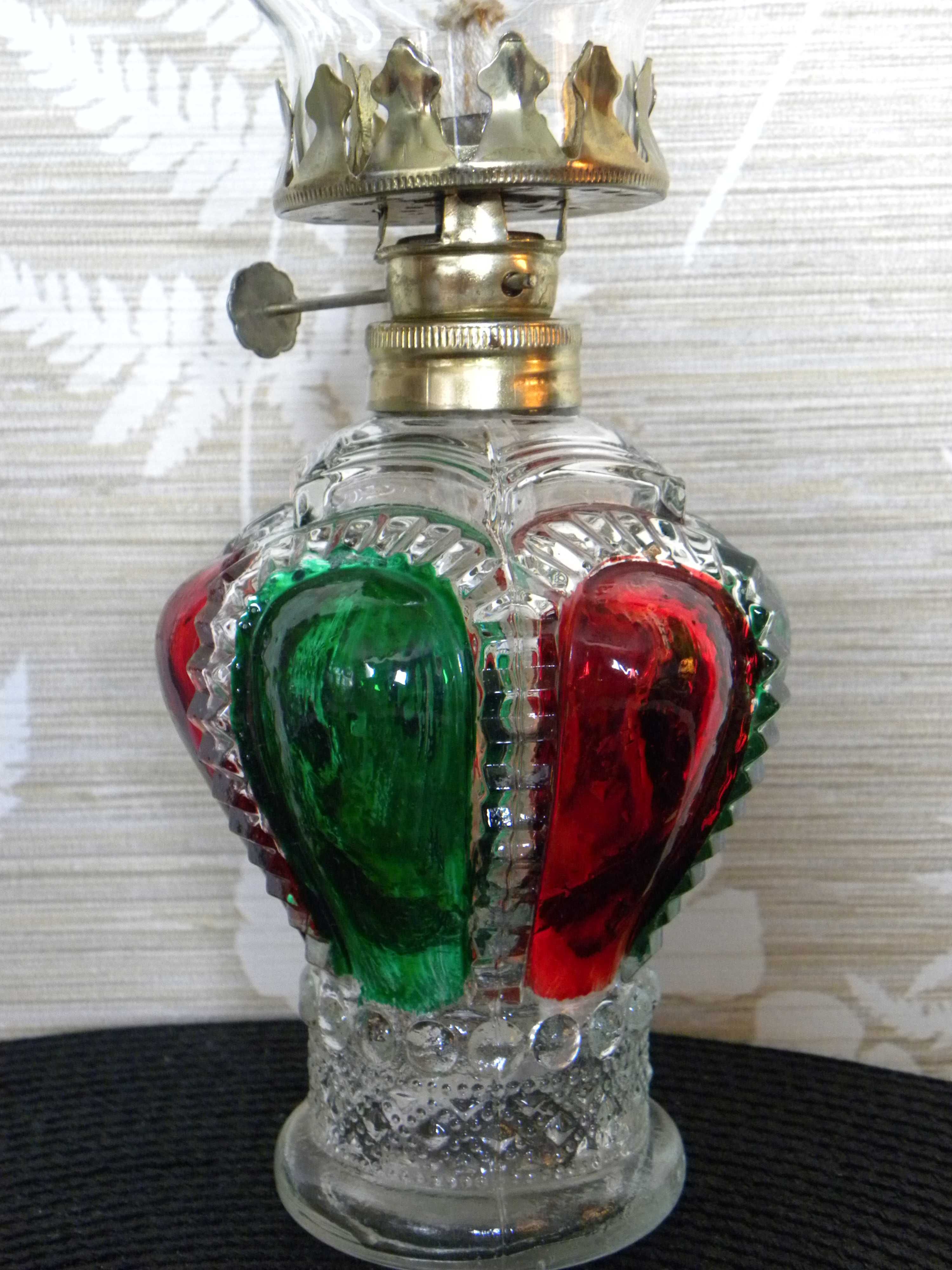Szklana kolorowa stołowa lampa lampka naftowa