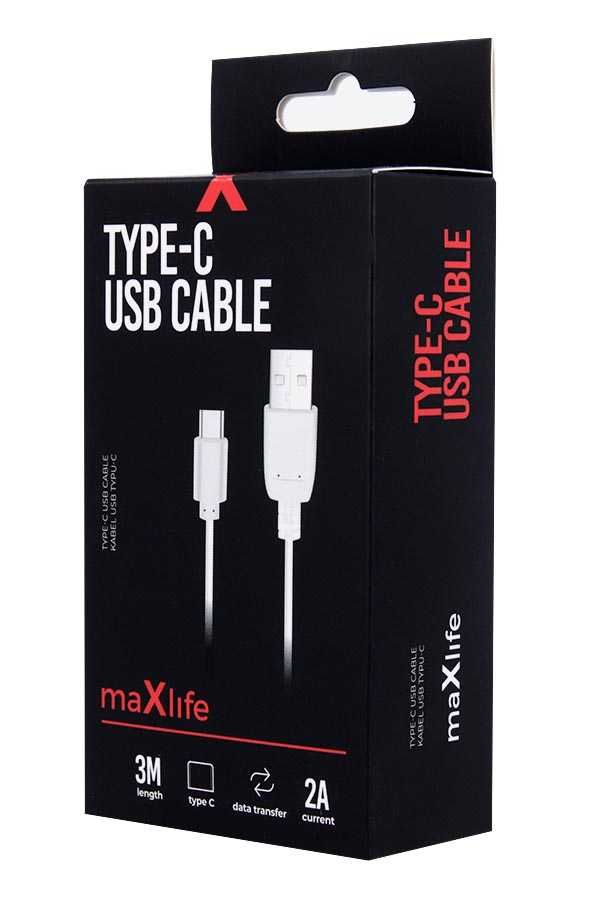 Kabel MaxLife USB Typ C 2A długość: 3m kolor: biały