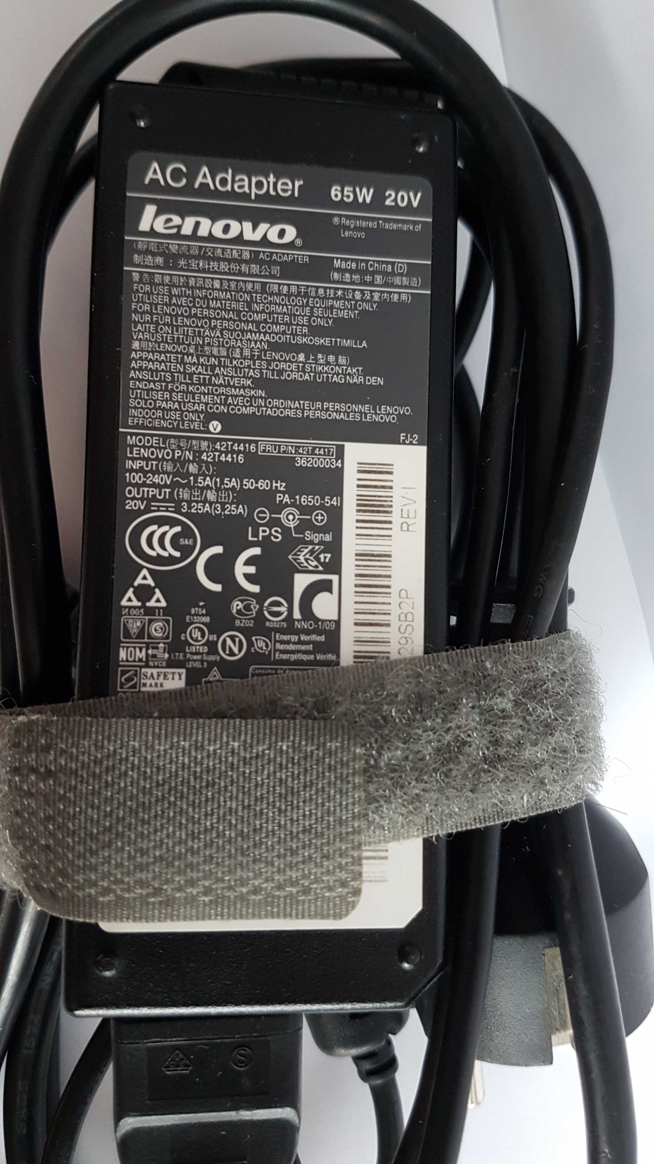 Zasilacz / Ładowarka Lenovo 65W 20V natężenie 3,25A model 42T4416