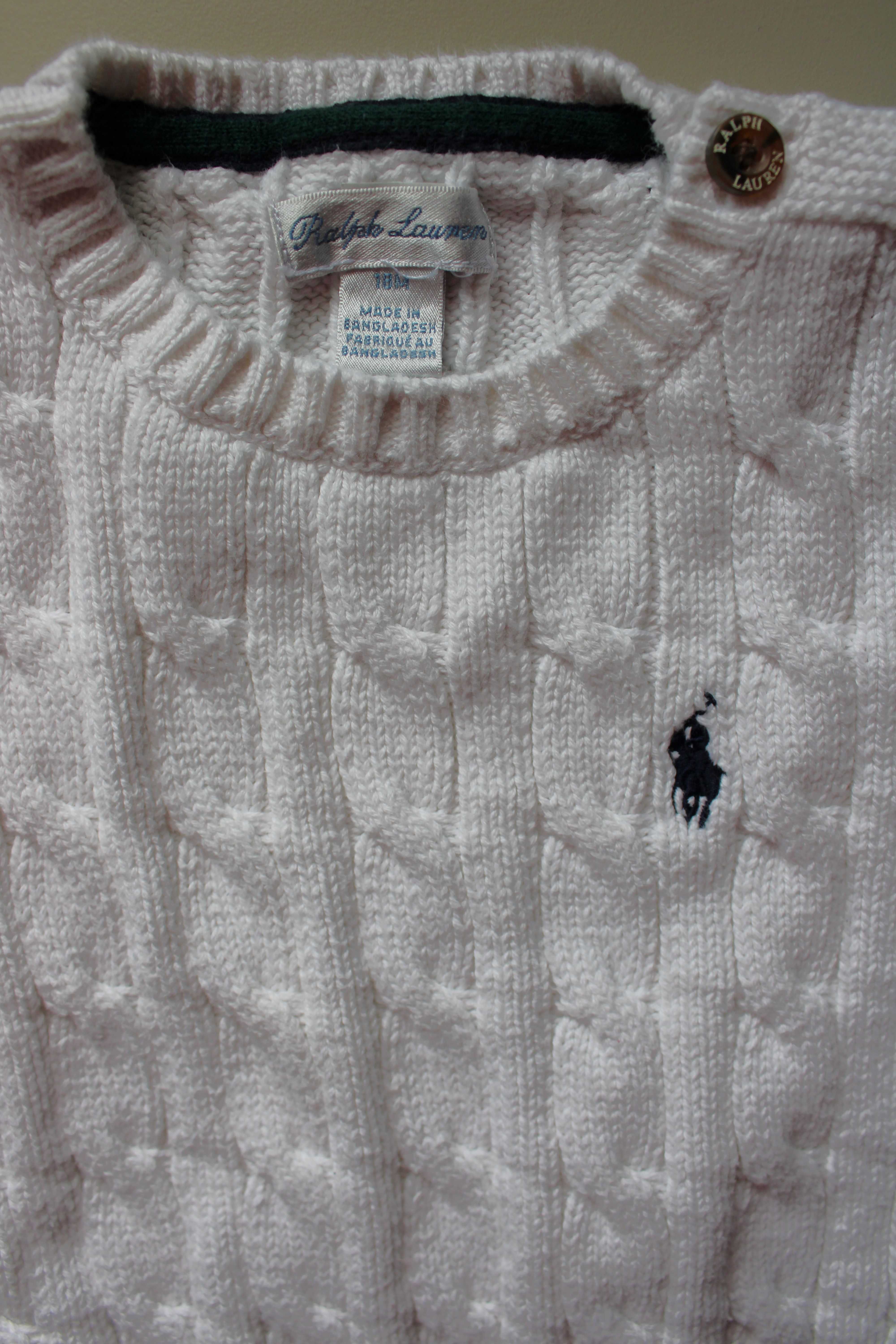 Ralph Lauren sweter warkocz biały 18m unisex