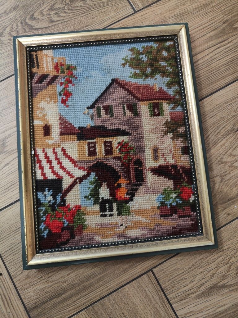 Obraz haftowany w ramce – 25 x 22 cm – motyw uliczki