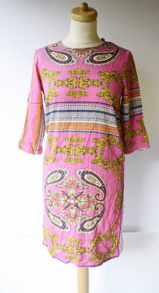 Sukienka Boho Wzory Lindex XS 34 Wzorki Różowa Róż
