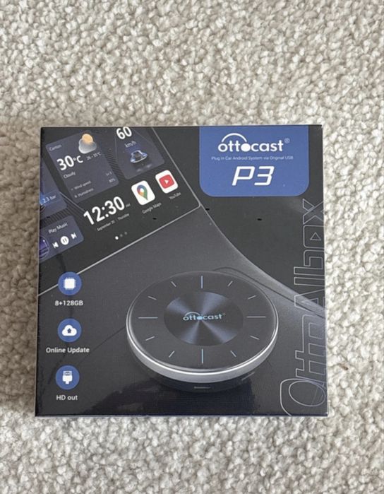 Ottocast P3 Android Box para CarPlay / Android Auto Novo, Selado