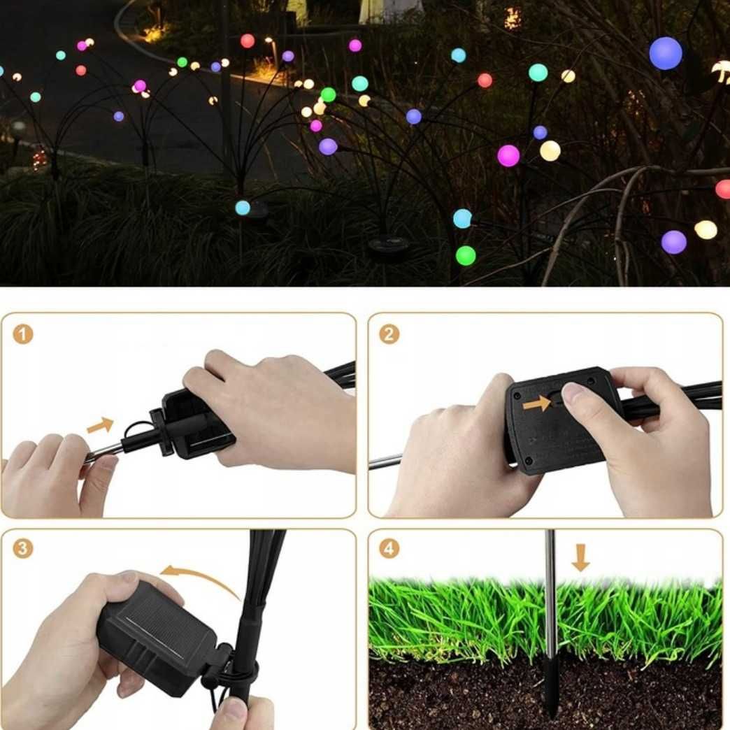 Lampka solarna kuleczki 6 LED RGB ogrodowa wbijana 2 sztuki 70 cm