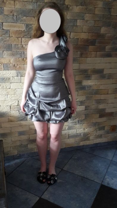 Sukienka Moda Okazja Wesele Sylwester Srebrna