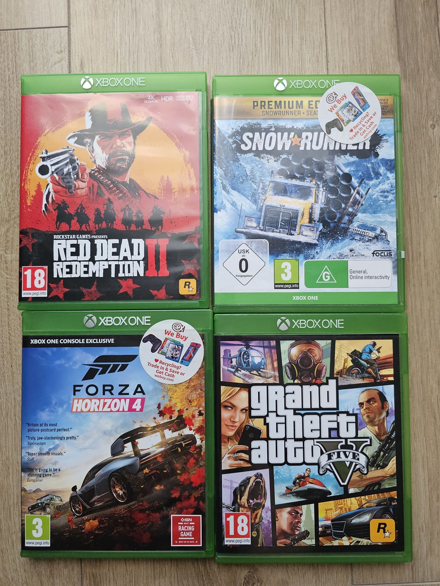 xbox one Grand theft auto v, Snow Runner, Forza Horizon 4, RDR 2
