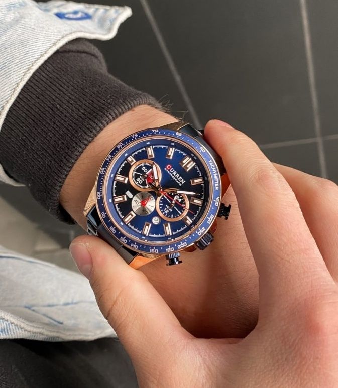 Мужские наручные часы Curren 8418 Blue-Gold