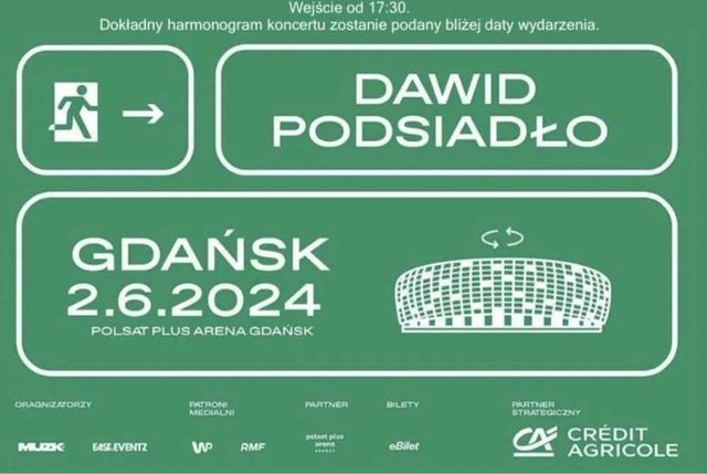 2 bilety na koncert Dawida Podsiadło GDAŃSK 02.06.2024 trybuny
