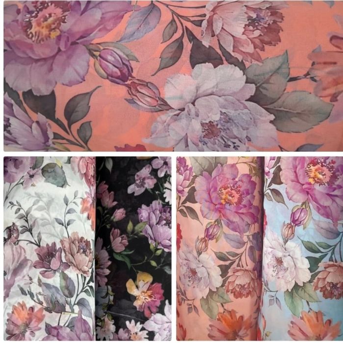 Тканина шифон принт квіти, горох -  160грн