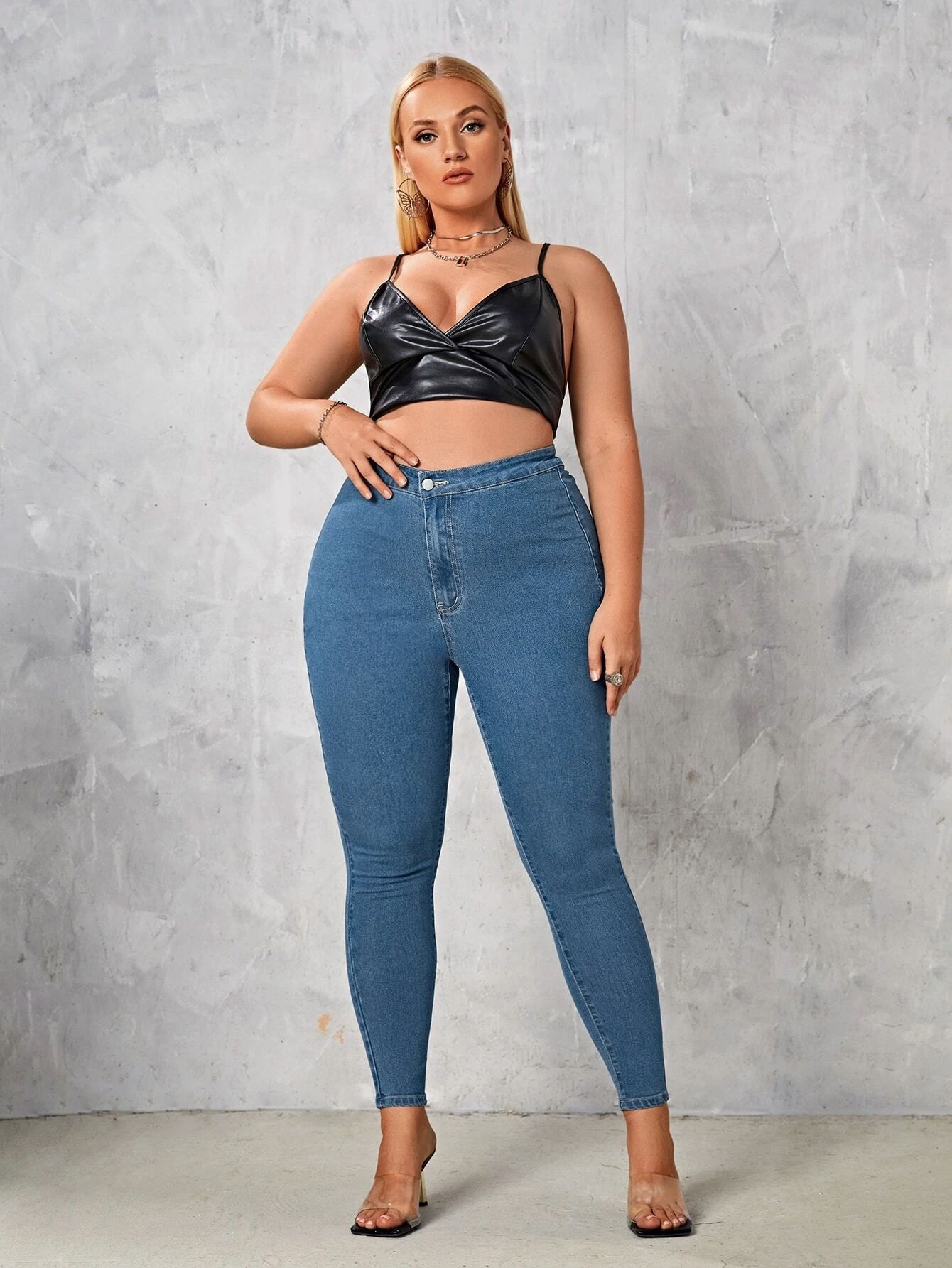 Jeansy Damskie Rurki Obcisłe Niebieskie 2Xl 44