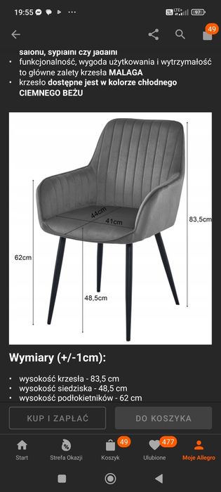 Krzesła tapicerowane welurowe beżowe