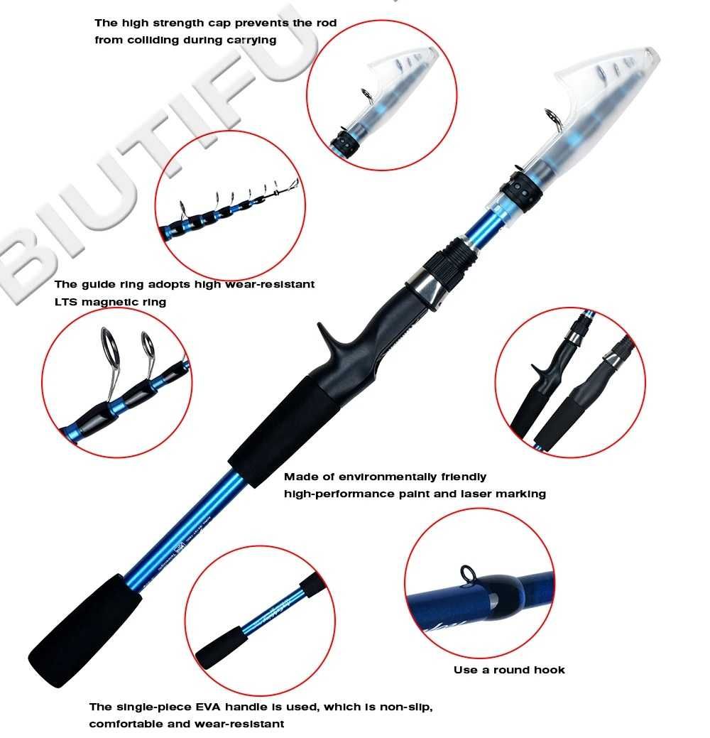 Podróżna wędka spinningowa teleskopowa Biutifu 2,4m c.w. 3-30g blue