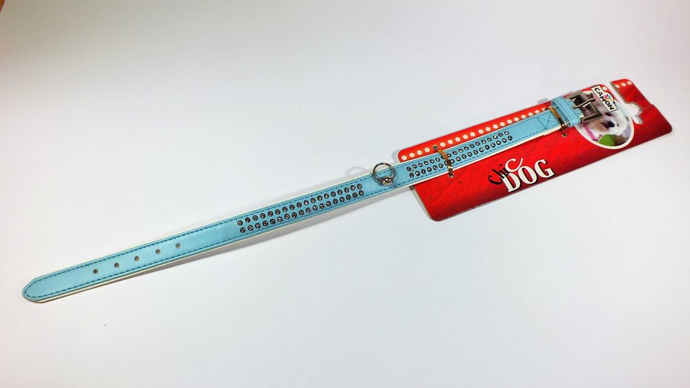 Obroża dla psa CAMON skórzana 48cm x 2cm jasna niebieska - NOWA