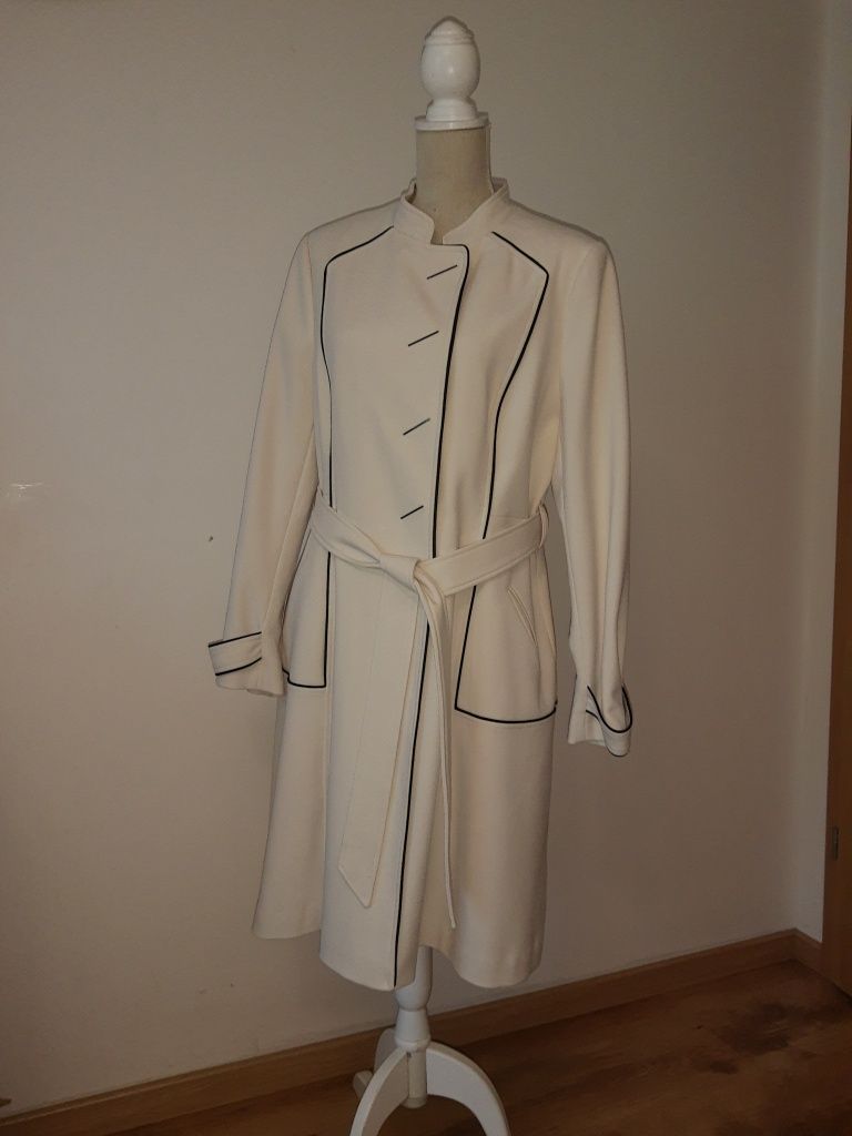 Płaszcz elegancki prochowiec damski kremowy 42 44 wyjątkowy XL kobiecy