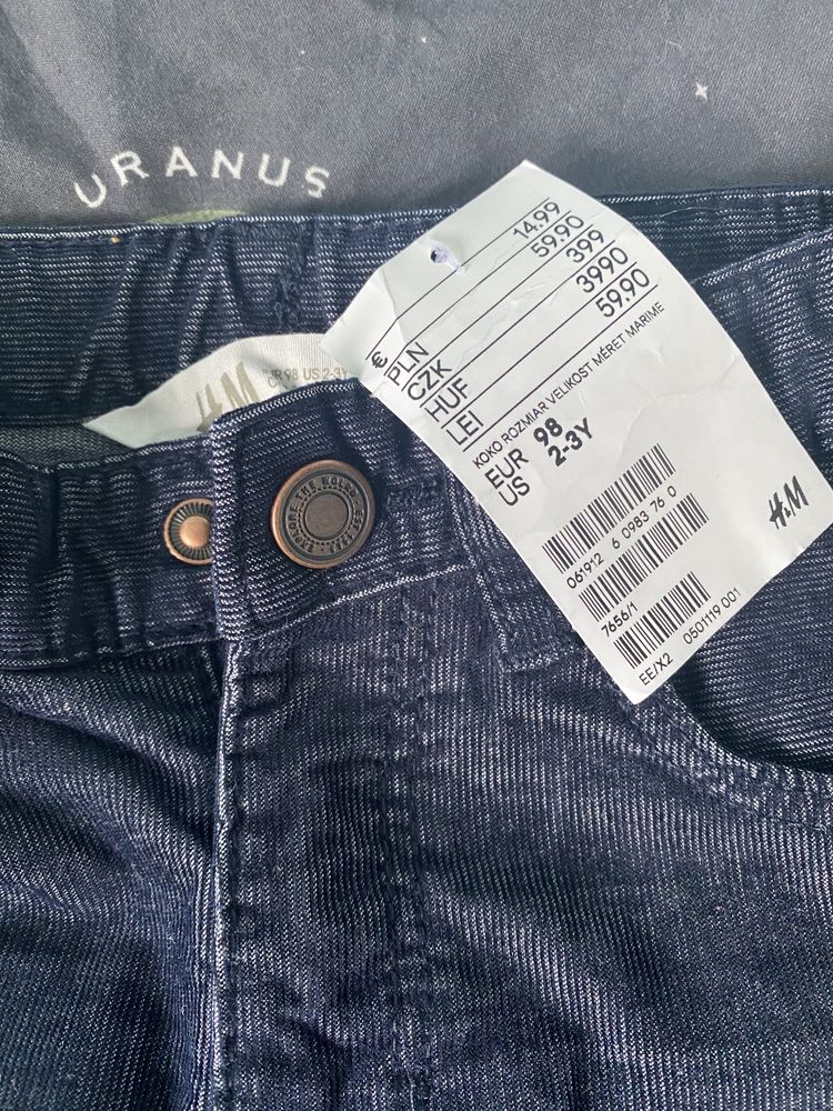 Spodnie jeansy dzieciece H&M rozm 98 2-3L nowe 2szt