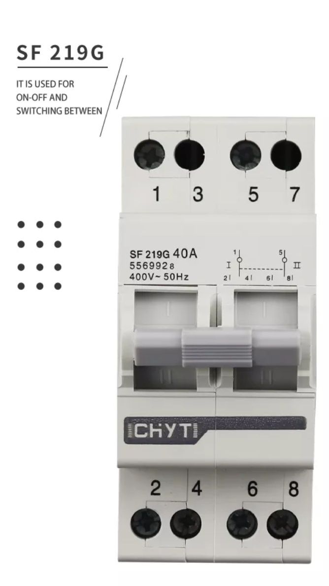 Рубильник перекидной (Перемикач) I-0-II Модель CHYT SF219G 40A в налич