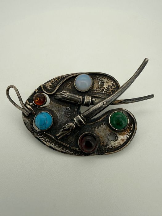 Broszka z kamieniami|paleta malarska|srebro925|stanBardzoDobry|Vintage