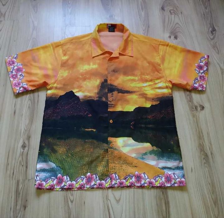 Koszula z pejzażem natura słońce zachód słońca jezioro sun kwiaty