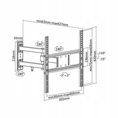 Nowy uchwyt do ściany TV 32-55 cali czarny regulacja pionie poziomie