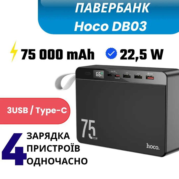 Павербанк Power Bank Hoco J94 Overlord 22.5W 75000 mAh, швидка зарядка
