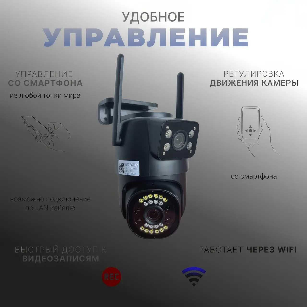 Камера відеоспостереження з двома об’єктивами. WiFi. LED.