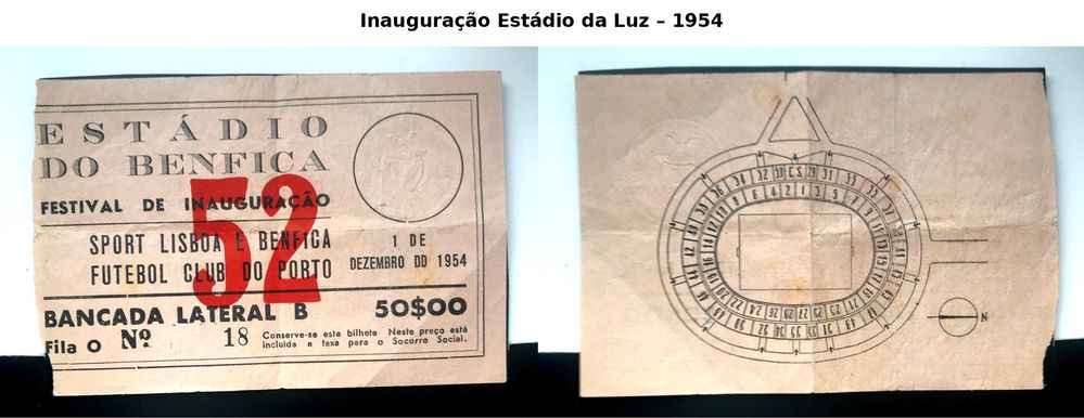 Bilhete Raro | Inauguração Estádio da Luz 1954 | Benfica x FC Porto