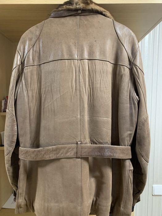 Чоловіча зимова шкіряна куртка з натуральним хутром