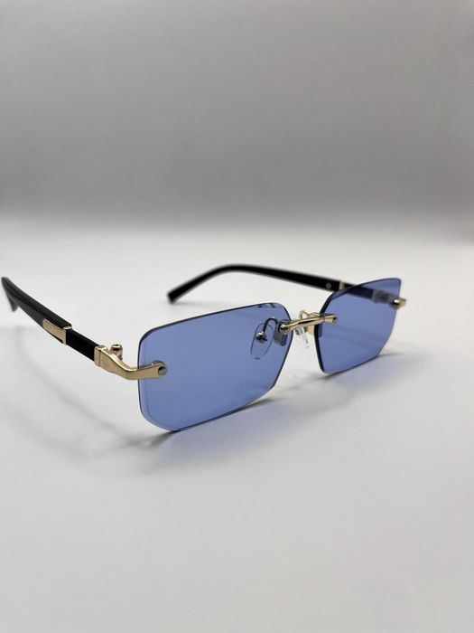 Nowe Okulary przeciwsłoneczne unisex bezramkowe niebieskie złote lato